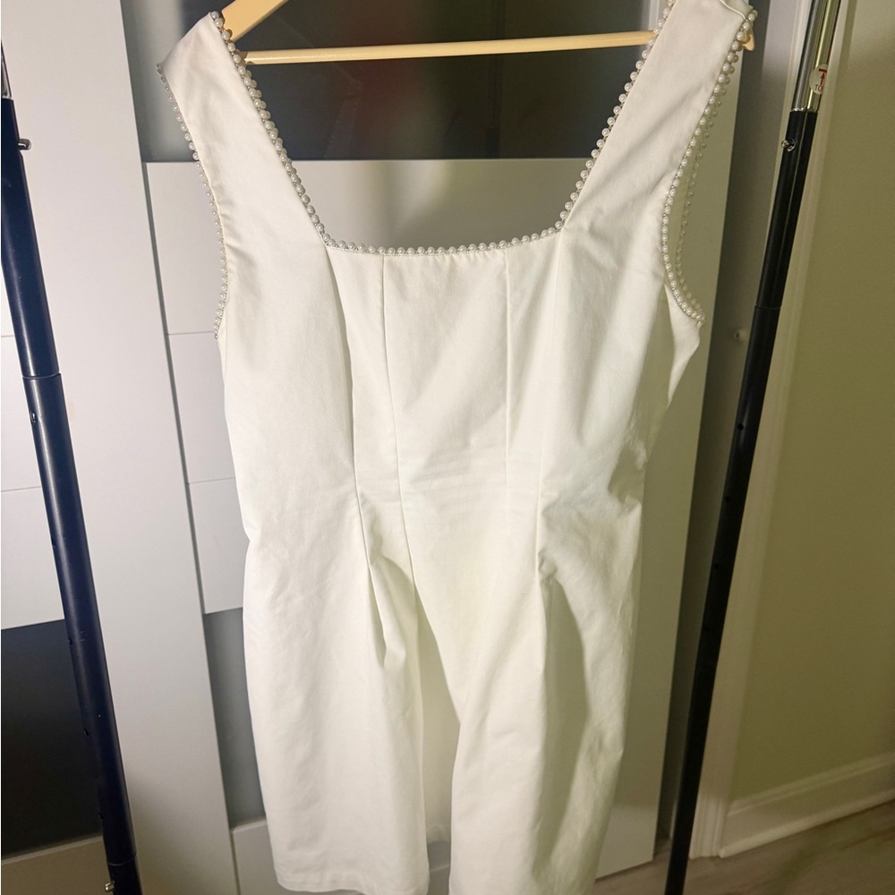 Lulu's White Pearl-Trim Mini Dress - Picture 4 of 5
